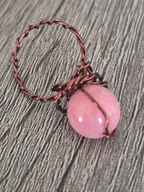 Handmade Natural Pink Jade Vintage Copper Ring!